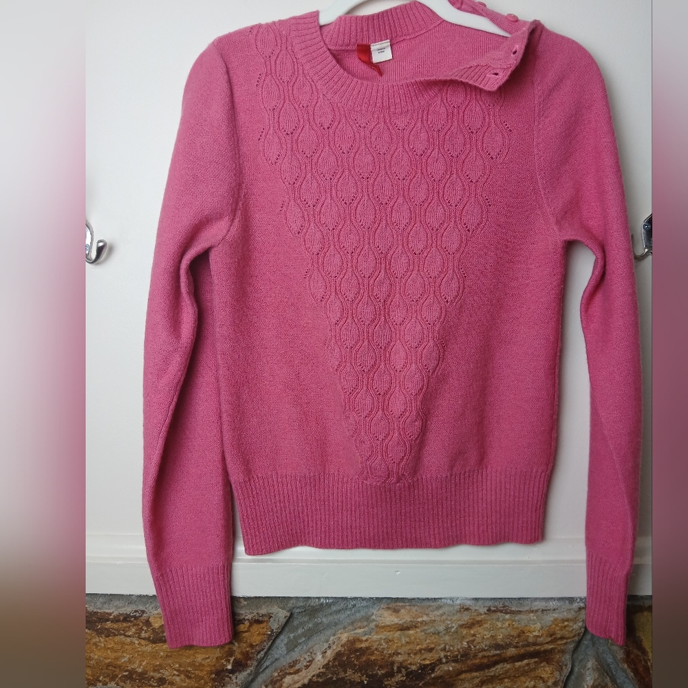 🍂 H & M Divided Pink Knit Wool Blend Sweater scallop Y2K Bought Europe Size 40